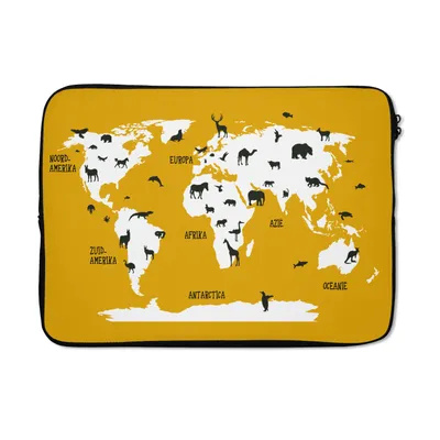 Produktbild von MuchoWow® Laptop Hülle 13 Zoll Weltkarte Kinder - Tiere - Gelb Laptoptasche - Laptophülle - Sleeve - Rundumschutz