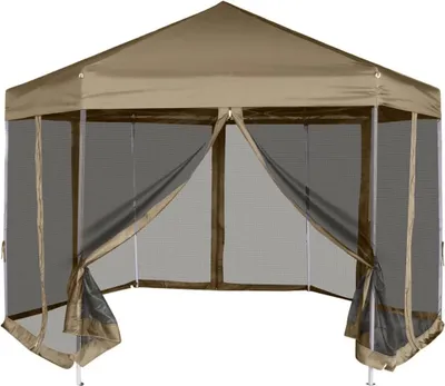 Produktbild von The Living Store Faltpavillon mit Seitenwänden Sechseckig 3,6x3,1m Taupe 220g/m²