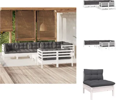 Produktbild von vidaXL 9-tlg. Garten-Lounge-Set mit Kissen Weiß Kiefer Massivholz -  Gartenmöbel-Sets