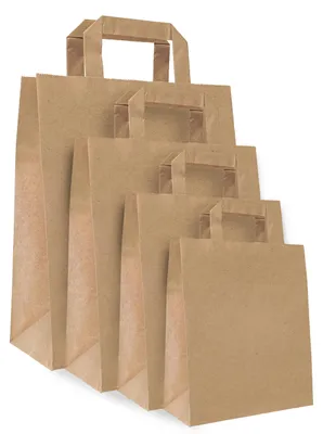 Image de Sacs en papier 26x35x12 cm - Sacs en papier - Lot de 50 sacs en papier - Anse plate - Papier kraft résistant - Sacs à provisions
