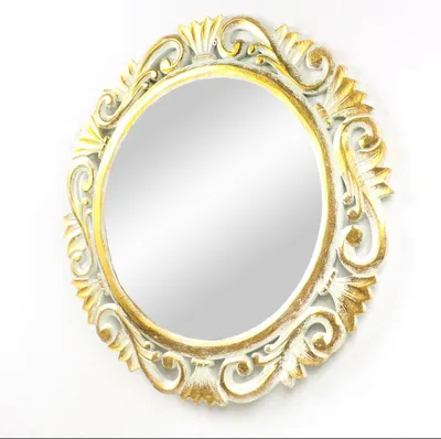 Produktbild von Barock Wandspiegel Spiegel Schminkspiegel Landhaus Holzrahmen Vintage Shabby Chic Weiß / Gold Rund 60cm