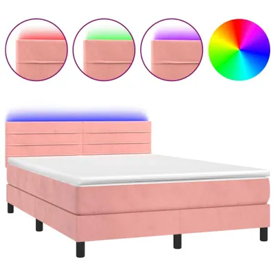 Produktbild von vidaXL Boxspringbett mit Matratze & LED Rosa 140x190 cm Samt