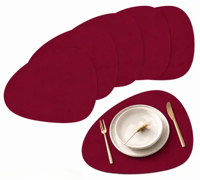 Produktbild von Filz Platzsets Oval, Platzdeckchen abwaschbar, Tischuntersetzer Filzmatten 6er Set (rot)