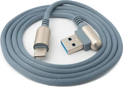 Produktbild von SYSTEM-S USB 3.1 Kabel 100cm Typ C Stecker zu 3.0 Typ A Stecker geflochten Winkel in Grau