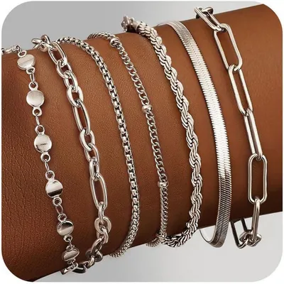 Image de Lot de 7 bracelets pour femmes, en acier inoxydable, plaqués or 14 carats, réglables, en argent, rose gold et or