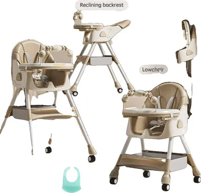 Image de Chaise haute pour bébé, réglable en hauteur, avec assise ajustable, marron