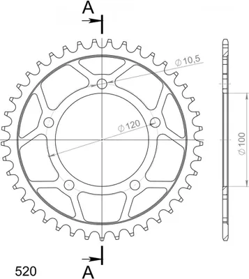 Imagen del producto de Piñón de cadena Supersprox 520 - 42 dientes () RFE-703:42-BLK | ID 100, LK 120, 5 agujeros