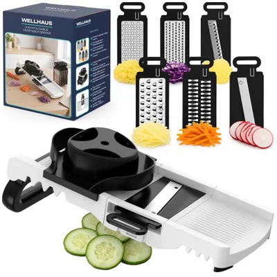 Produktbild von WELLHAUS Faltbare Gemuesemandoline 6in1 Gemuesereibe Handschutz