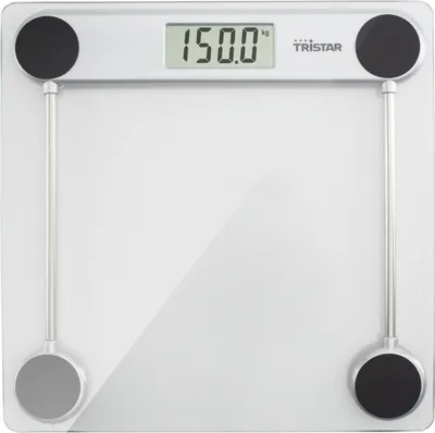 Obrázok produktu pre Tristar WG-2421, Elektronická osobná váha, 150 kg, 100 g, Strieborná, Priehľadná, kg, lb, ST, Štvorec