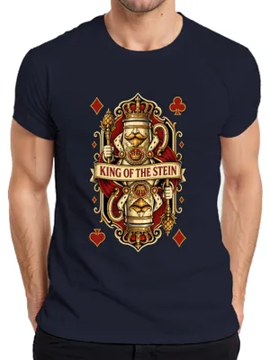 Imagen del producto de King of the Stein: Cerveza, lúpulo, rey, corona, , pantalones de cuero, vestido tradicional, camiseta para hombre, azul marino, talla XL