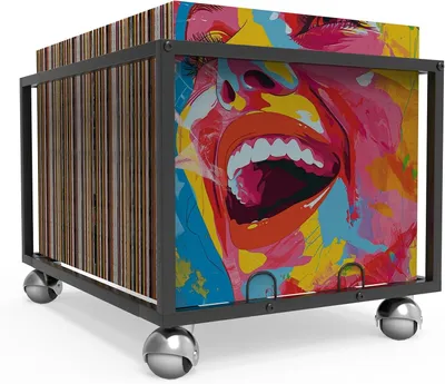 Productafbeelding van Platenstandaard met wielen, metaal, voor 100 albums, voor woonkamer