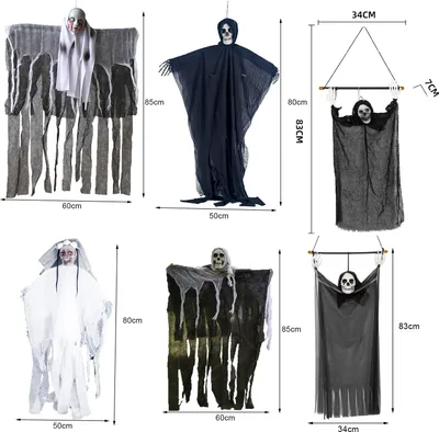 Produktbild von Hängender Totenkopf-Geist, festlich, realistisch, dekorativ, Horror-Requisiten, hängende Geister-Spukhaus-Türdekoration für Zuhause und Hof