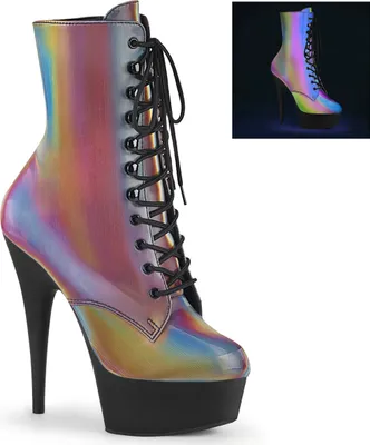 Zdjęcie produktu dla Buty na wysokim obcasie DELIGHT-1020REFL Pleaser odblaskowe tęczowe czarne matowe
