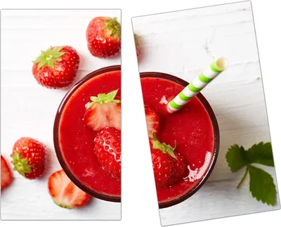 Produktbild von Spritzschutz Herdabdeckplatte Schneidebrett aus Glas Erdbeersmoothie 2-Teilig (60x52cm)