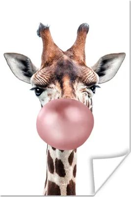Produktbild von MuchoWow® Poster Giraffe - Kaugummi - Rosa - Kinder - Junge - Mädchen 120x180 cm - Kunstposter
