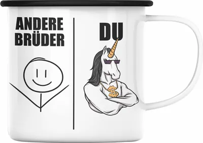 Produktbild von Trendation - Bruder Geschenk Emaille Tasse Spruch Bester Bruder Geschenkidee von Schwester für Brüder (Schwarz)