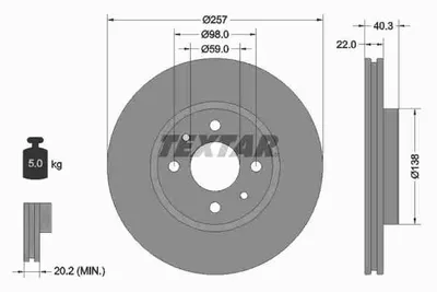 Produktbild von 2 Textar Bremsscheiben 257mm vorne für Alfa Romeo Citroen Fiat Lancia Peugeot