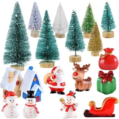 Produktbild von Miniatur-Dekorationssets für Weihnachten, Mini-Weihnachtsdekorationen – Figuren: Weihnachtsmann, Weihnachtsbaum, niedliche Cartoon-Weihnachtsdekorationen