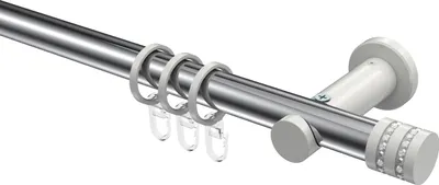 Produktbild von Interdeco Gardinenstange / Vorhangstange Chrom / Weiß, Typ Platon Estana (Glitzerkappe), 20 mm Ø 1-läufig, 140 cm