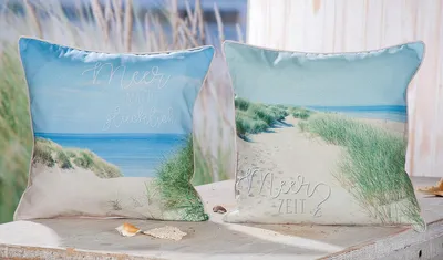 Produktbild von Gilde Kissen "Meerzeit" Stoff blau, creme 44279