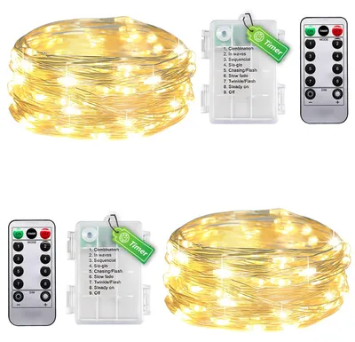 2er-Set Lichterketten 5 m, 50 LEDs, warmweiß, Timer, Fernbedienung