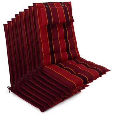 Produktbild von Beautissu 8er Set Sun-HL Hochlehner Auflage 120x50x8cm Rot-Anthrazit-Gestreift