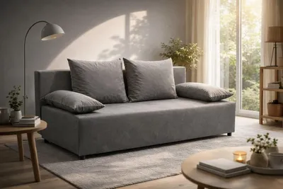 Produktbild von Billig Schlafsofa Grau BS10 Sofa mit Bettkasten Couch Klappsofa Couchgarnitur