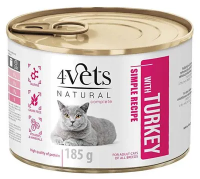 Zdjęcie produktu dla 4Vets Natural Mokra karma dla kota z indykiem 185 g