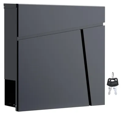 Produktbild von Wiltec Designer Briefkasten V23 anthrazit 370 x 102 x 370 mm, Wandbriefkasten mit Schloss und Zeitungsrolle, Postkasten aus pulverbeschichtetem Stahl