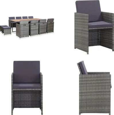 Produktbild von vidaXL 13 tlg. Garten Essgruppe Poly Rattan und Akazienholz Anthrazit - Gartenmöbel-Set - Gartenmöbel-Sets - Gartentisch Und Stühle - Gartentische Und Stühle