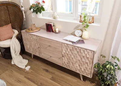 Produktbild von MASSIVMOEBEL24 Sideboard Akazie 180x42x75 weiß lackiert MOSAYK #200