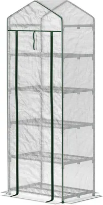 Zdjęcie produktu dla Szklarnia z drzwiami rolowanymi, półkami, szklarnia foliowa odporna na zimę ze stali, szklarnia na balkon, ogród, domek na pomidory 69 x 49 x 193 cm, szklarnia na pomidory na pomidory, warzywa, kwiaty, biała Aosom