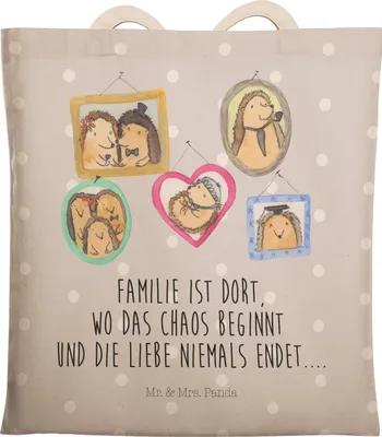 Produktbild von Mr. & Mrs. Panda shopping bag Igel Familie - Grau Pastell - Geschenk, Bilder, Muttertag, Stoffbeutel, Tragetasche, Tasche, Mama, Liebe, Einkaufstasche, Tote