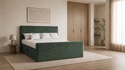 Produktbild von Kaiser Möbel Boxspringbett mit bettkasten und topper 140x200 TRENTO stoff Plüsch Cord Grün H3-Bonell
