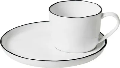 Produktbild von Broste Copenhagen Espressotasse mit Untertasse Salt S 100 ml Porzellan weiß schwarz