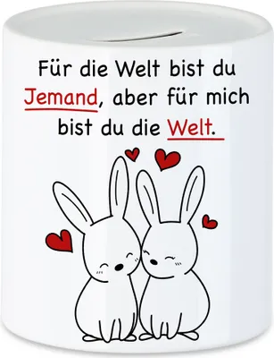 Produktbild von Für Die Welt Bist Du Jemand Aber Für Mich Bist Du Die Welt Spardose Gedicht Spruch Liebe Lieblingsmensch Hase