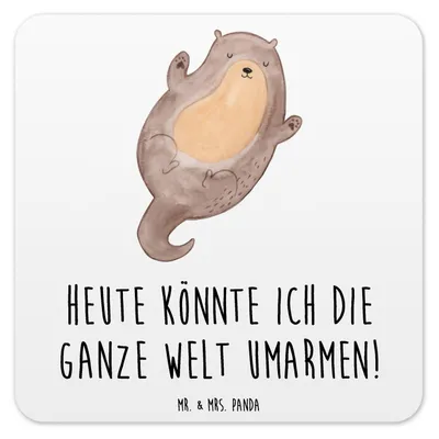 Produktbild von Mr. & Mrs. Panda Tischuntersetzer Otter Umarmen 6er Set - Weiß - Geschenk, Getränkeuntersetzer, Untersetzer Tassen, glücklich, Coaster, Glas-Untersetzer, Optimistisch