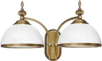 Produktbild von Wandleuchte Messing Goldpatina Hochglanz-Glasschirm weiß 30x47x24cm 2xE27 120W Wohnzimmer klassisch Wandmontage IP20