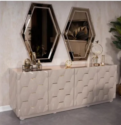 Produktbild von Kommode Schubladen Holz Sideboard Spiegel 3tlg Massiv Kommoden Wohnzimmer Neu
