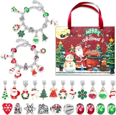 Productafbeelding van Adventskalender sieraden 2025 dames - Knutselset met 22 kralen - Verstelbare halsketting en armband