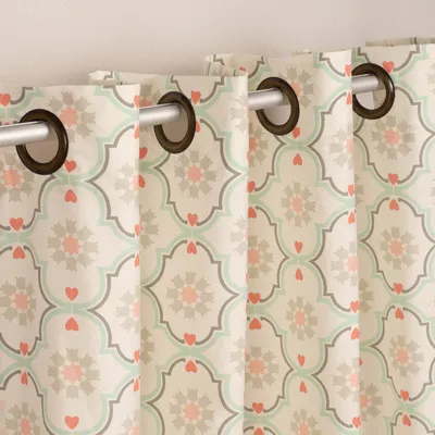 Produktbild von Ösengardine Hanna aus Baumwolle Ornamente weiß mint grau 140x245cm
