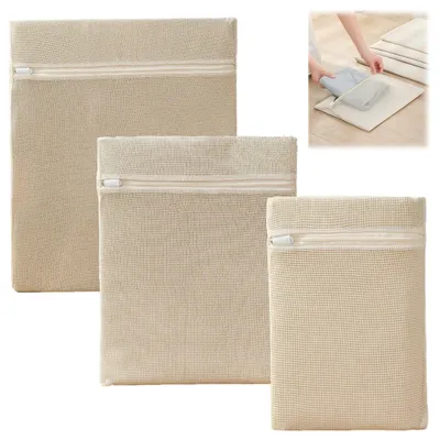 Waschbeutel aus Baumwolle mit Reißverschluss, 3 Stück, beige