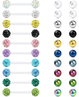 Obrázok produktu pre Piercing do jazyka, materiál: plast, farba: priehľadná, typ: Bioflex, hrúbka: 14g (1,6 mm), dĺžka tyče: 14 mm, celková dĺžka: 12-38 mm, flexibilná tyč