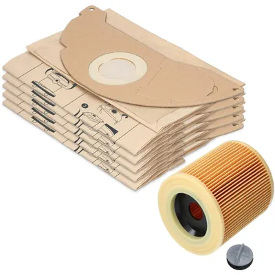Immagine prodotto di 10 sacchetti di carta per aspirapolvere e 1 filtro rotondo per aspirapolvere ad acqua e a secco