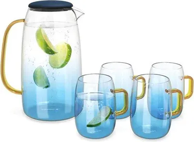 Immagine prodotto di Caraffa in vetro da 1,55 l con 4 bicchieri e coperchio in silicone