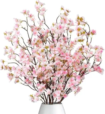 Produktbild von PromoHome® Kunstzweige mit Pfirsichblüten – 4 Stück Seidenblumen, 100 cm für Vasendekoration