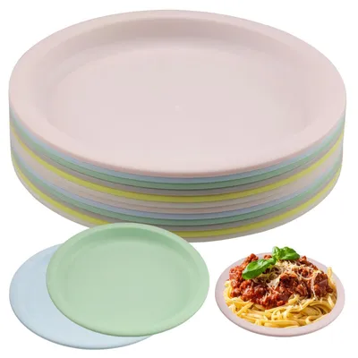 Zdjęcie produktu dla Zestaw 12 wielorazowych plastikowych talerzy o średnicy 17,5 cm