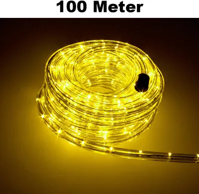 Produktbild von Trade-Shop LED Lichtschlauch Komplett Set mit Zubehör Lichterkette Beleuchtung Gelb 100 Meter F3 LED für Drinnen/Draußen Weihnachten Beleuchtung Dekoration Lichterschlauch