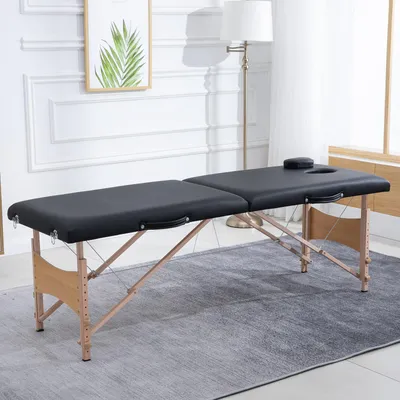 Produktbild von Massageliege klappbar höhenverstellbar, Massagetisch 3 Zonen, Kosmetikliege Pappelholz, Schwarz | 186 x 60 cm | Höhe 58–81 cm | bis 150 kg
