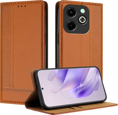 Produktbild von Handyhülle für Infinix Hot 40i Leder Flip Klappbare Schutzhülle mit Standfunktion Braun